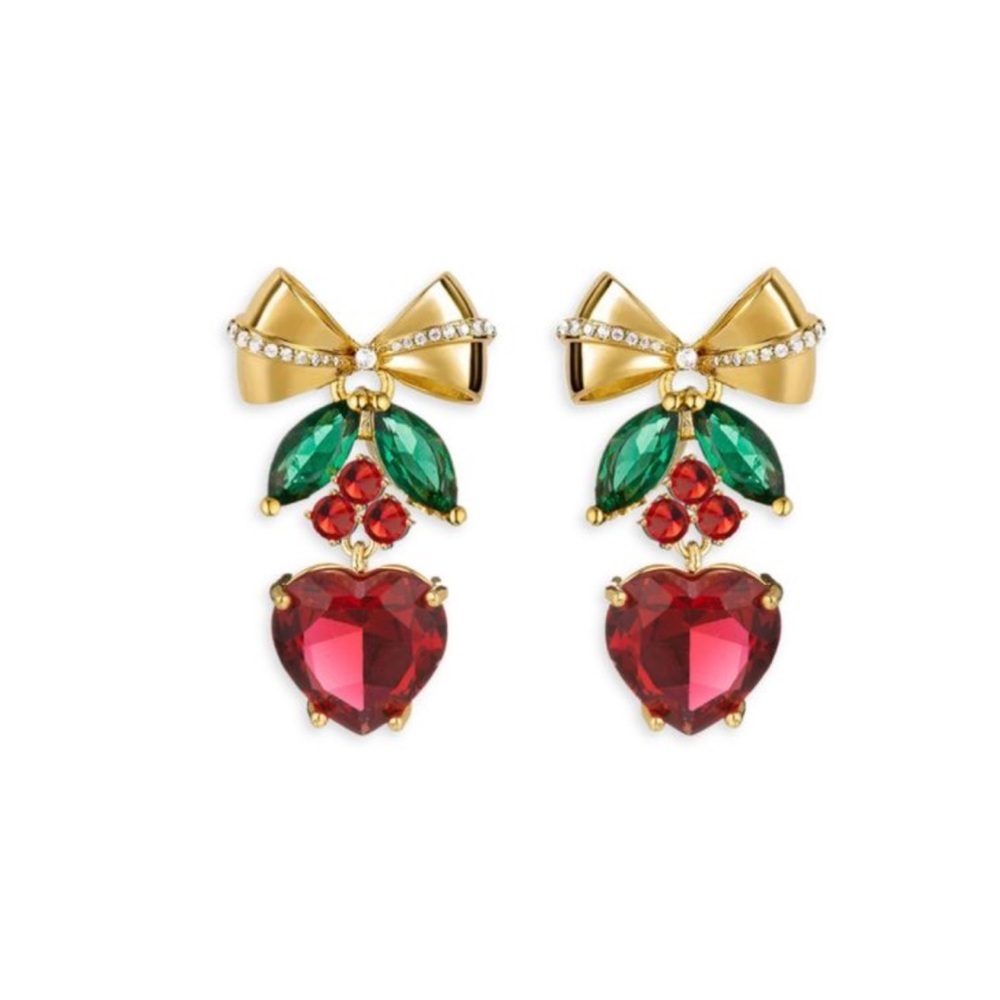 Eye Candy LA Luxe Christmas Mistletoe Heart Bow Earrings New